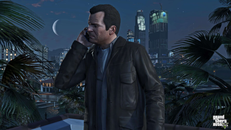 High-stakes heist unfolding against the backdrop of the Los Santos skyline in GTA 5