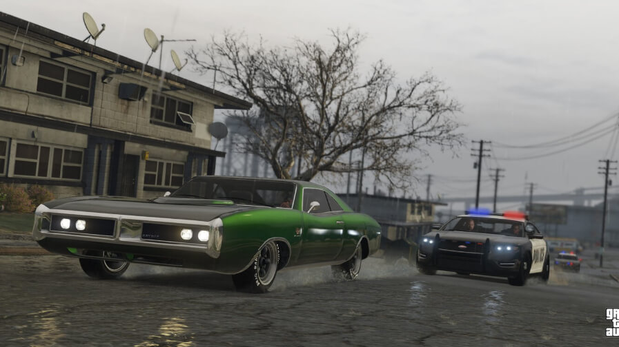 Nighttime race through the vibrant streets of Los Santos in GTA 5